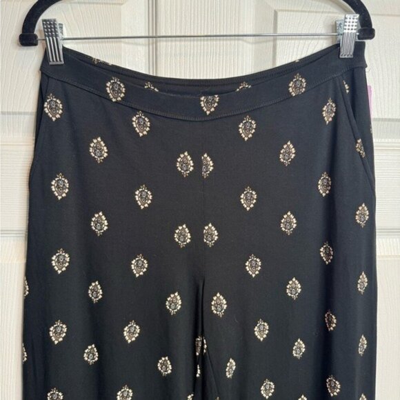 J. Jill Wearever Wide Leg Cropped Pants Black Small Floral Paisley Chic Travel - Picture 6 of 6